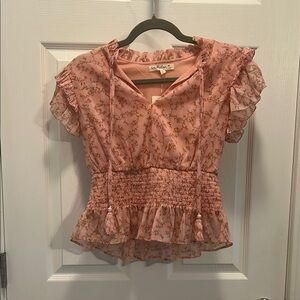 NWT Indulge Pink Puff Sleeve Ruffled Blouse